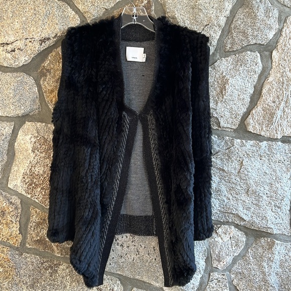 Vince Draped Wool Real Rabbit Fur Sweater Vest - Picture 3 of 8